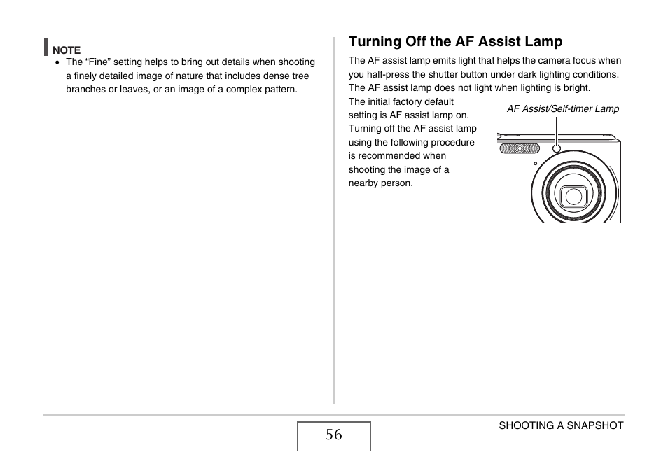 Turning off the af assist lamp | Casio YC-430 PJ User Manual | Page 56 / 248