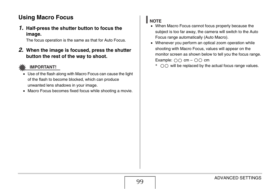 Using macro focus, Using macro focus 1 | Casio YC-430 PJ User Manual | Page 99 / 248
