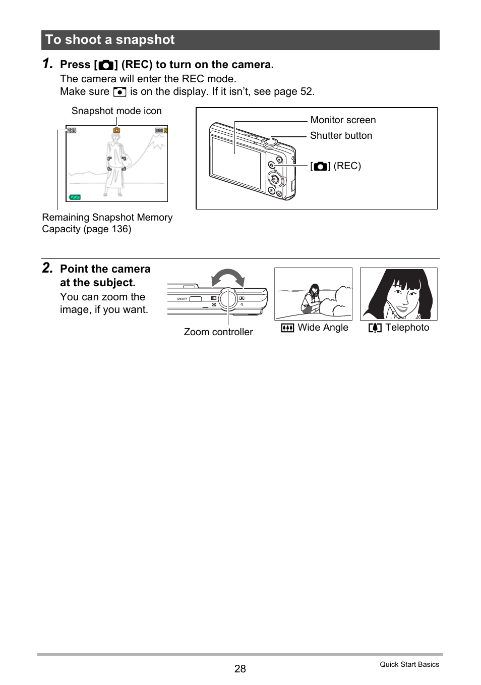 To shoot a snapshot | Casio EXILIM EX-Z680 User Manual | Page 28 / 142