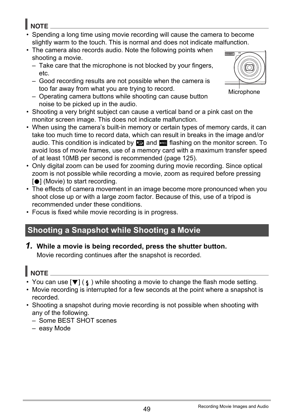 Shooting a snapshot while shooting a movie | Casio EXILIM EX-Z680 User Manual | Page 49 / 142