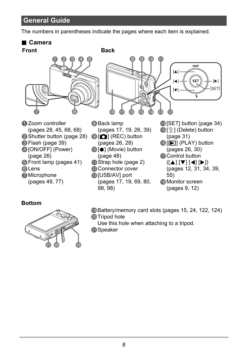 General guide, Bt ck cl | Casio EXILIM EX-Z680 User Manual | Page 8 / 142
