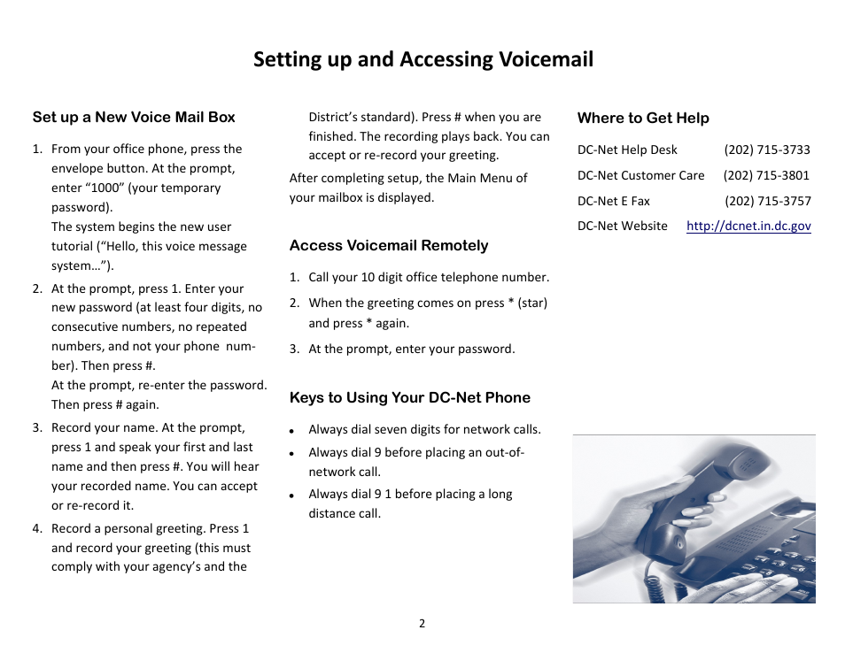 Setting up and accessing voicemail | Avaya DC-NET 2420 User Manual | Page 2 / 8