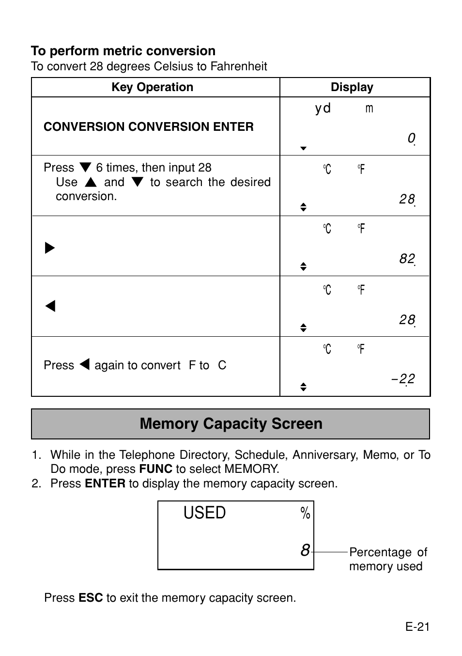 Used % 8 | Casio Digital Diary SF-3990 User Manual | Page 23 / 31