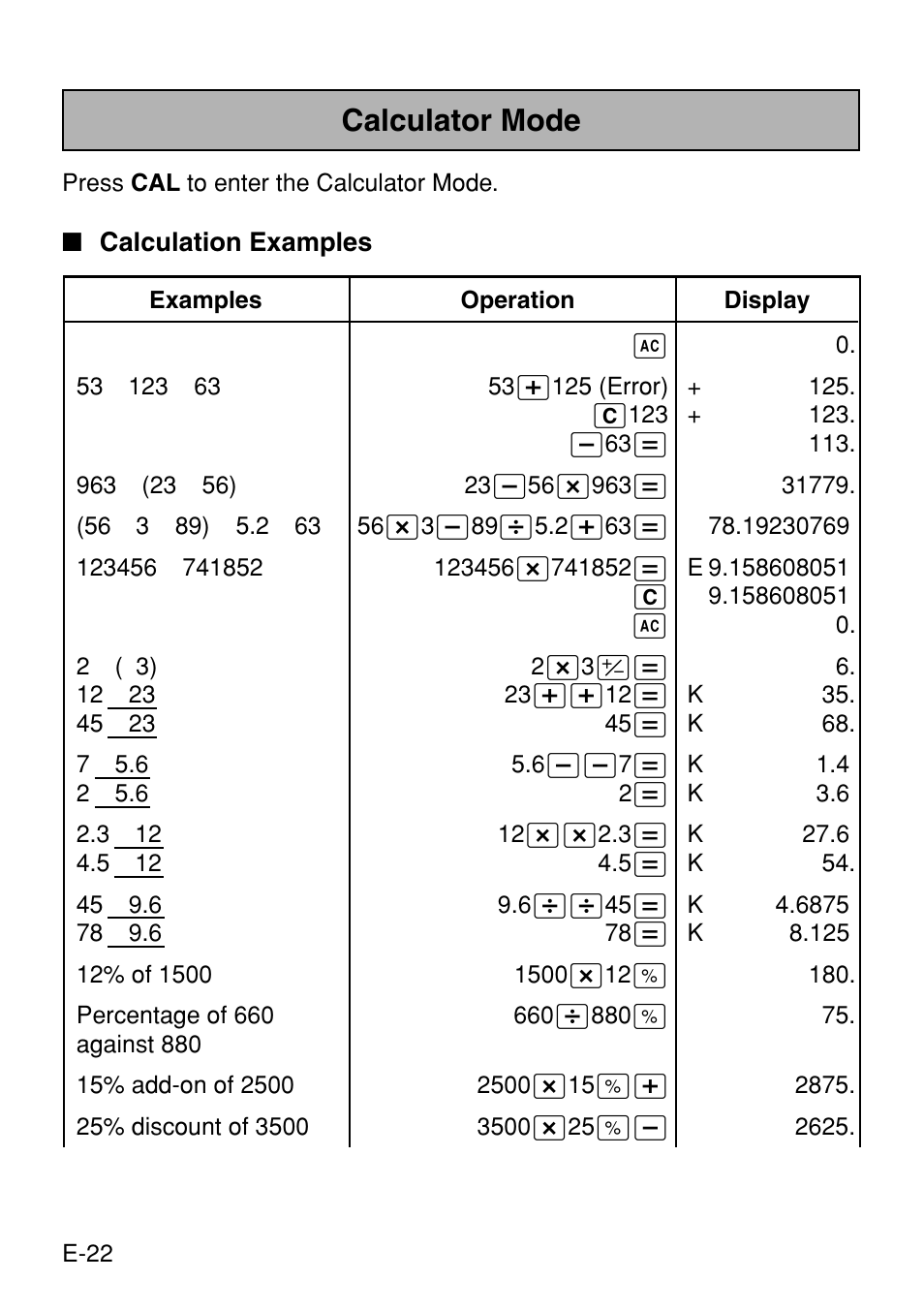 Calculator mode | Casio Digital Diary SF-3990 User Manual | Page 24 / 31