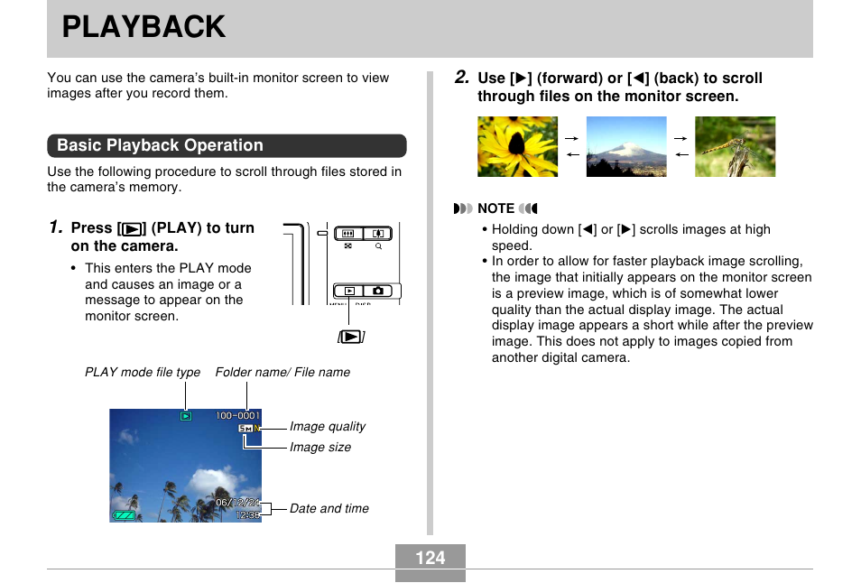 Playback, Basic playback operation | Casio EX-Z5 User Manual | Page 124 / 252