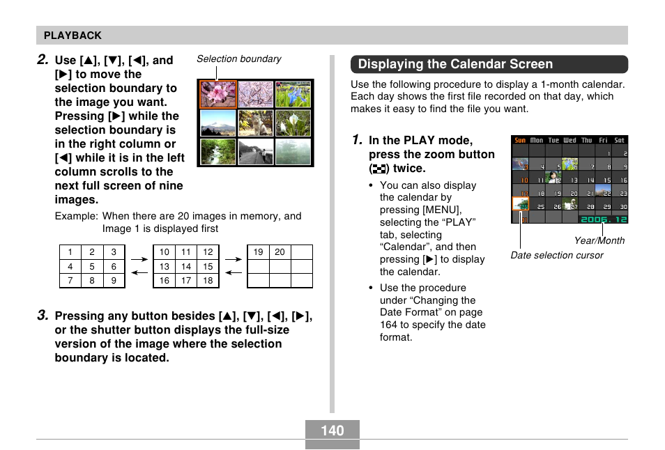 Displaying the calendar screen | Casio EX-Z5 User Manual | Page 140 / 252