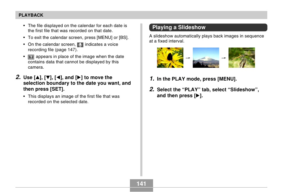 Playing a slideshow | Casio EX-Z5 User Manual | Page 141 / 252