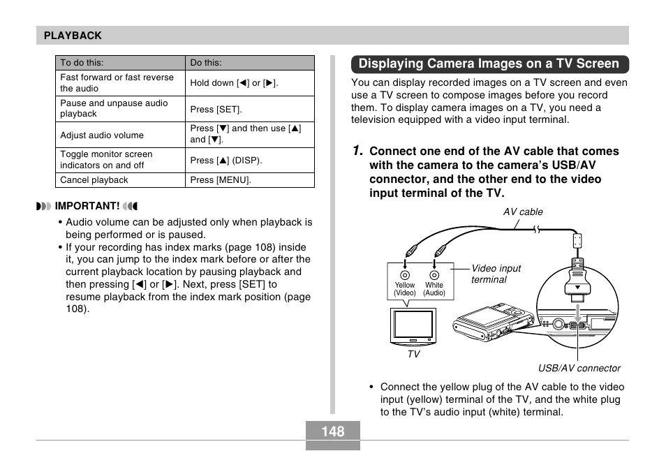 Displaying camera images on a tv screen | Casio EX-Z5 User Manual | Page 148 / 252