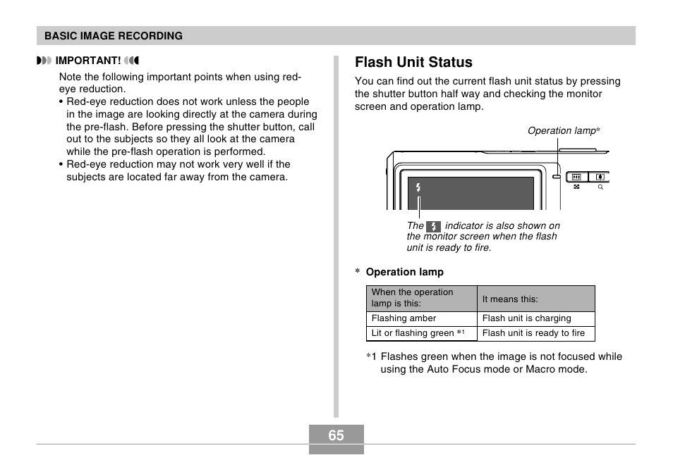 Flash unit status, 65 flash unit status | Casio EX-Z5 User Manual | Page 65 / 252