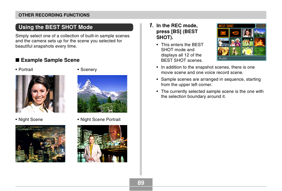 Using the best shot mode | Casio EX-Z5 User Manual | Page 89 / 252