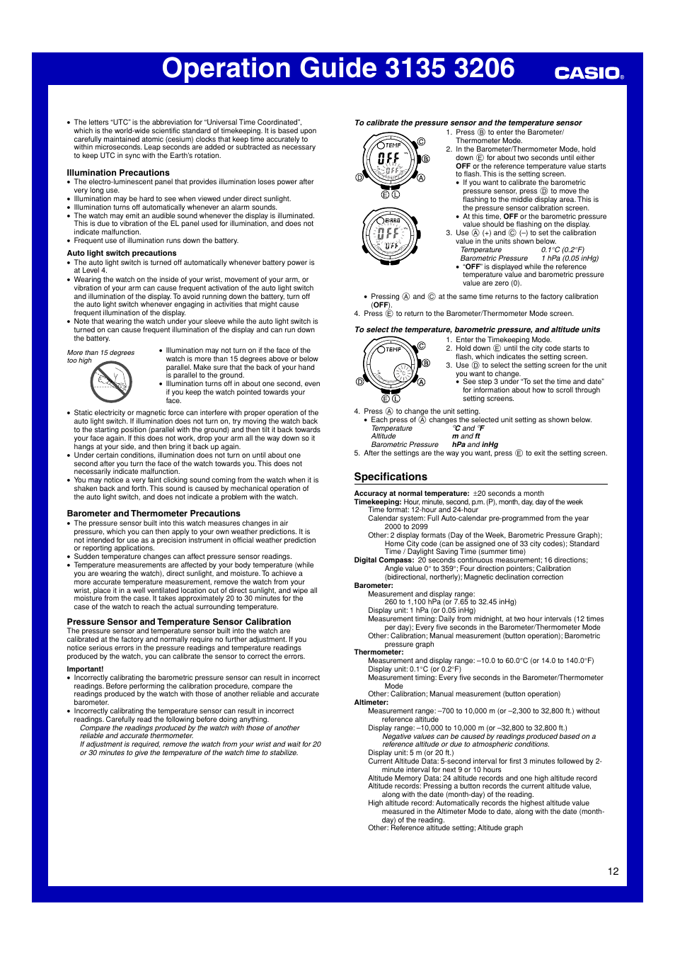 Specifications | Casio 3206 User Manual | Page 12 / 13