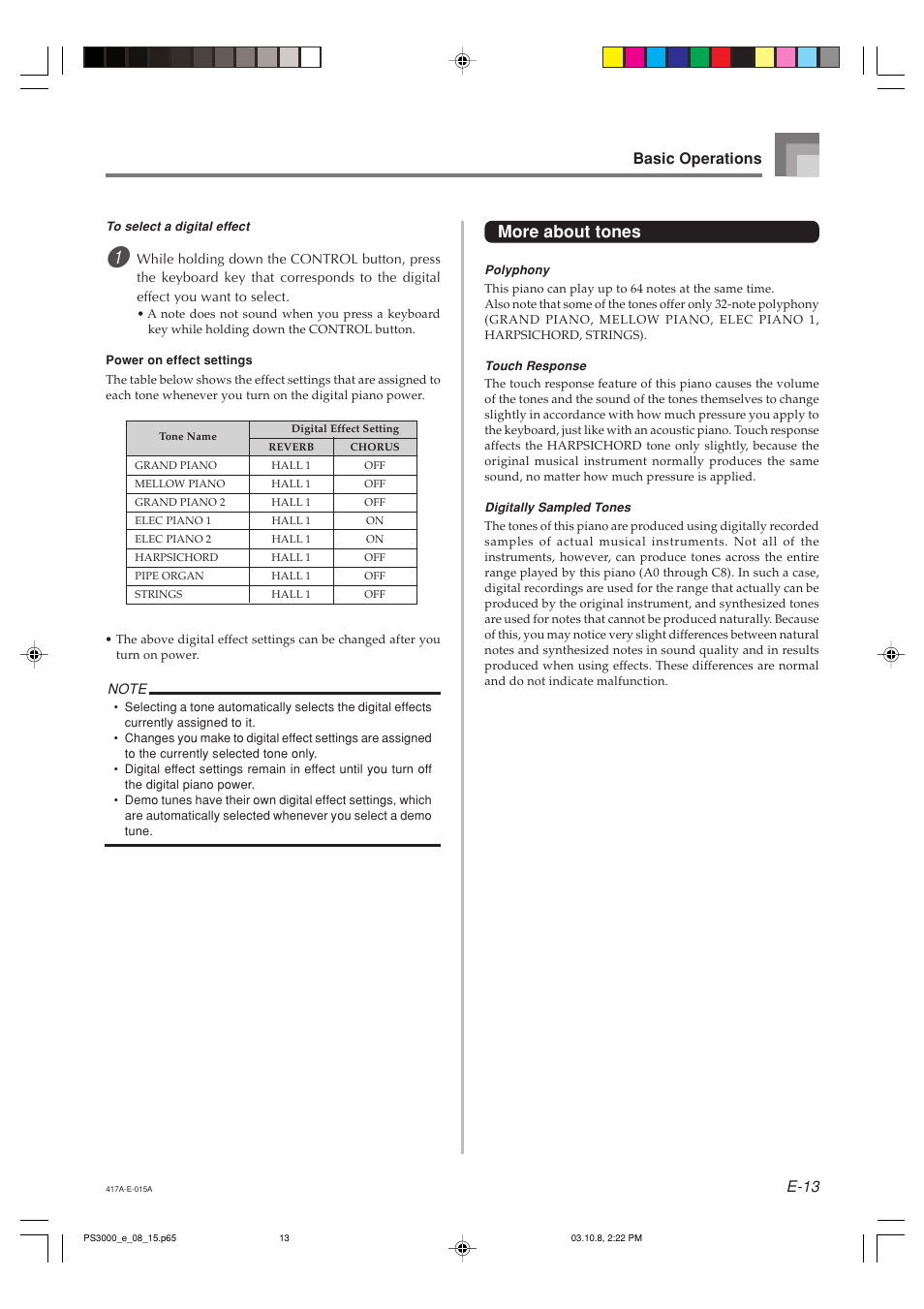 More about tones, E-13 basic operations | Casio PS-3000 User Manual | Page 15 / 55