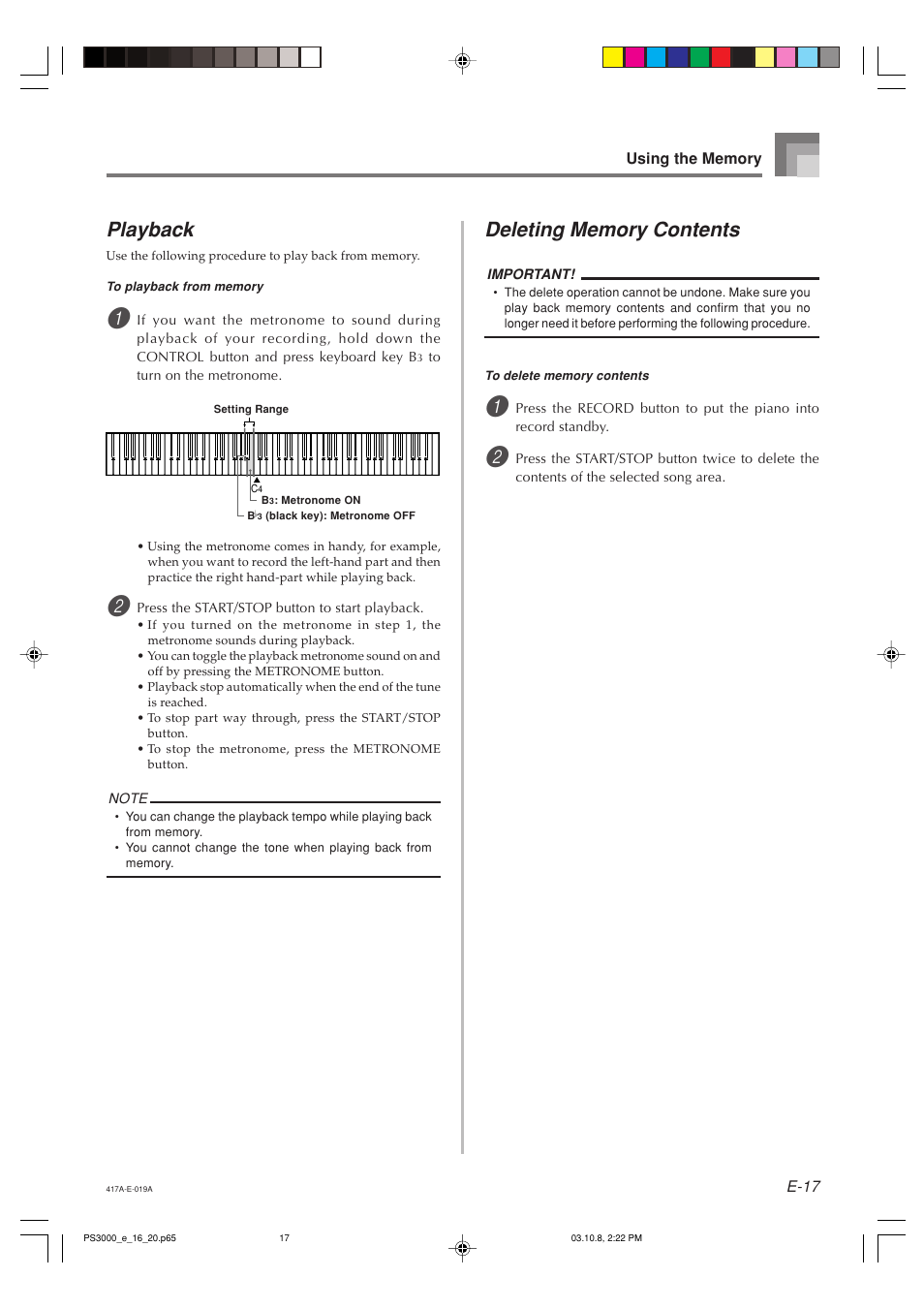 Playback | Casio PS-3000 User Manual | Page 19 / 55