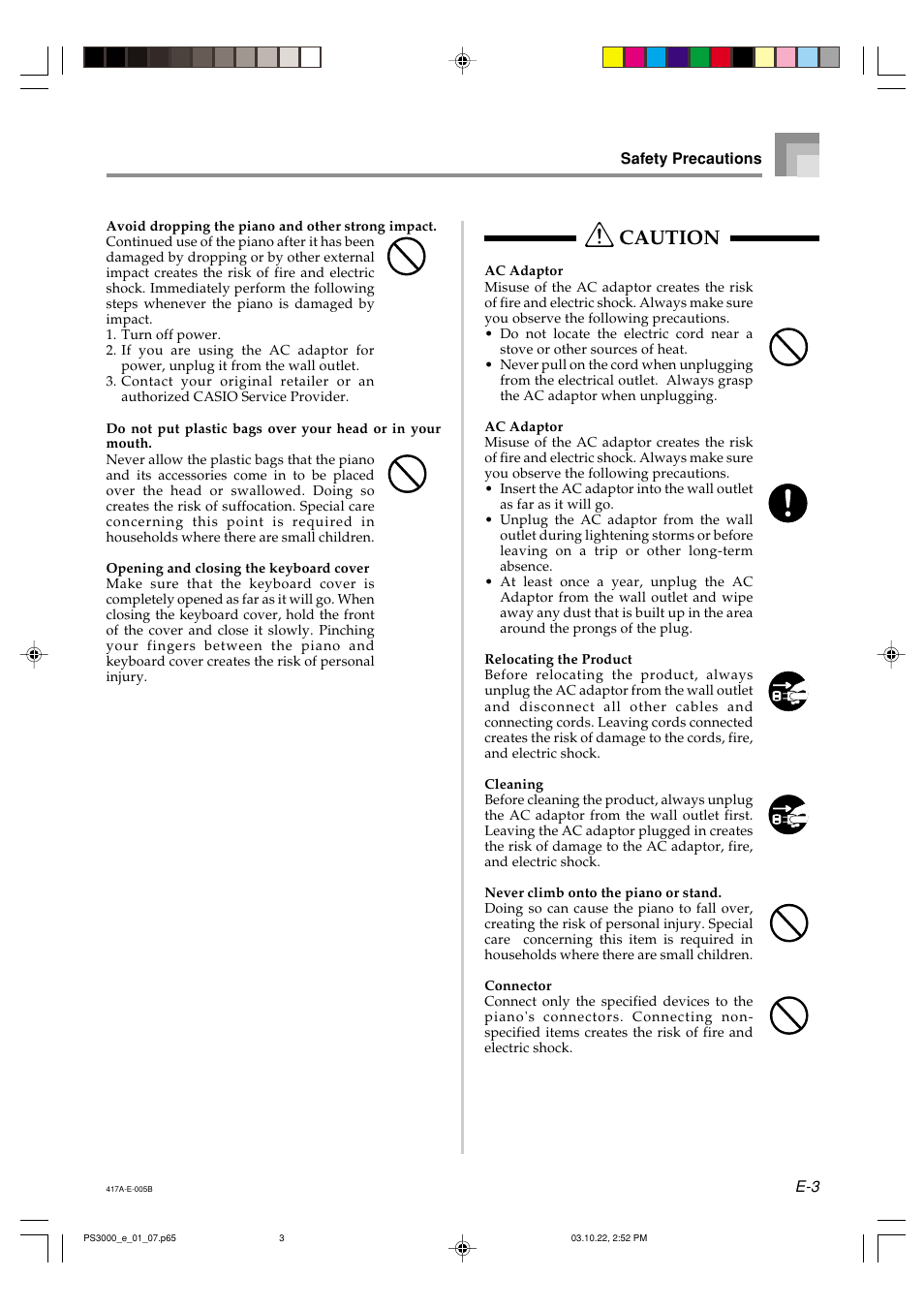 Caution | Casio PS-3000 User Manual | Page 5 / 55