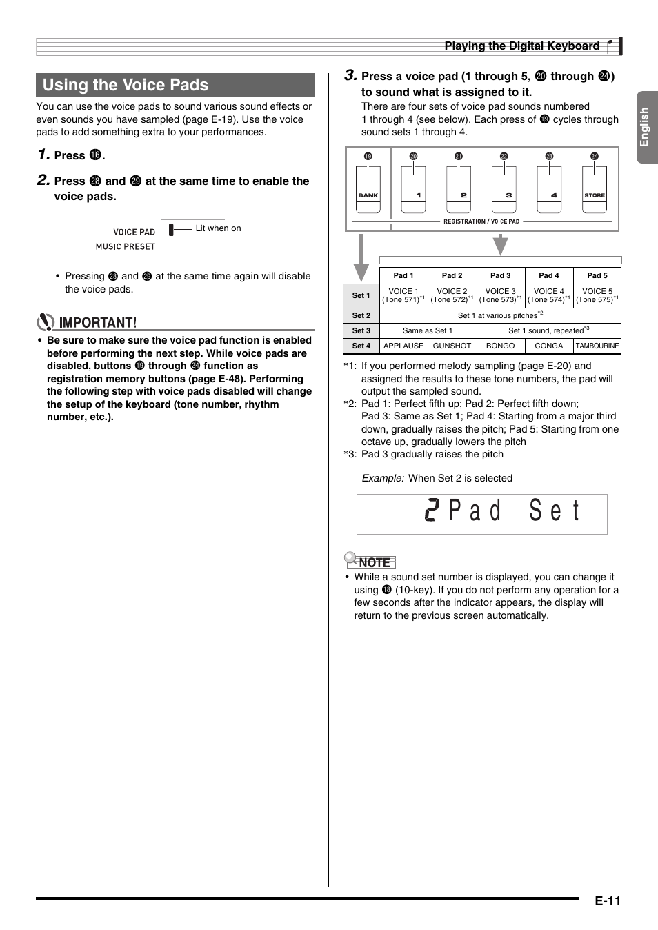 Using the voice pads | Casio WK210ES1A User Manual | Page 13 / 75