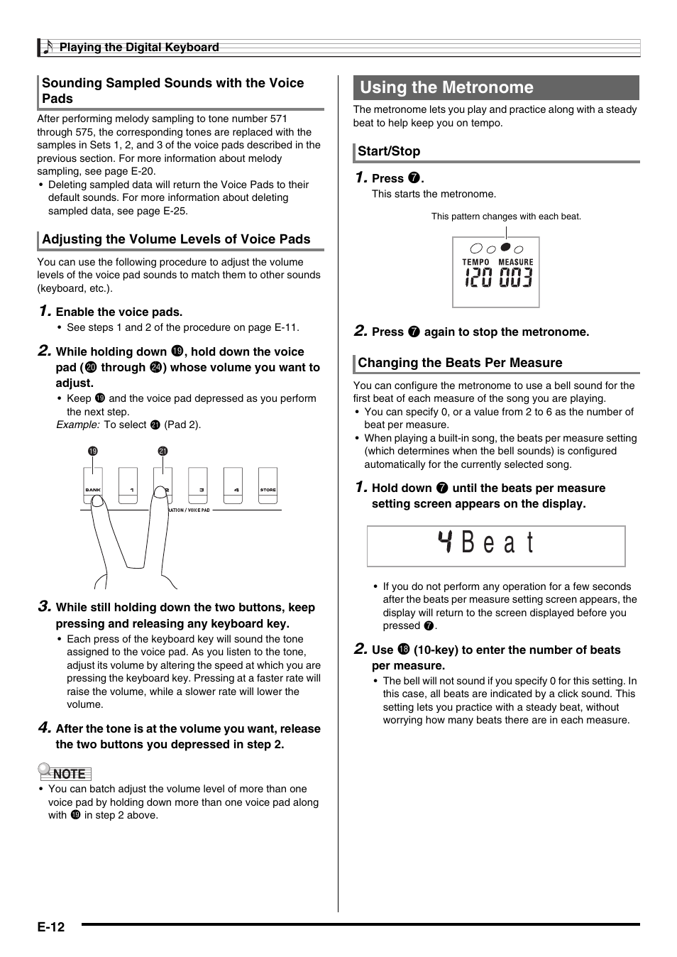 B e a t, Using the metronome | Casio WK210ES1A User Manual | Page 14 / 75