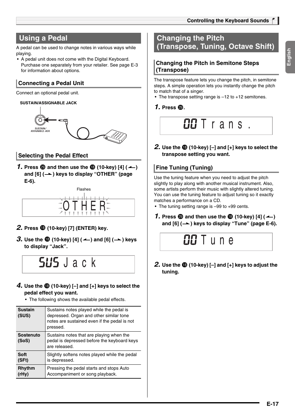 J a c k, Using a pedal | Casio WK210ES1A User Manual | Page 19 / 75