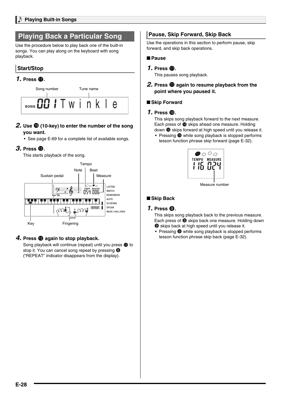 Playing back a particular song | Casio WK210ES1A User Manual | Page 30 / 75