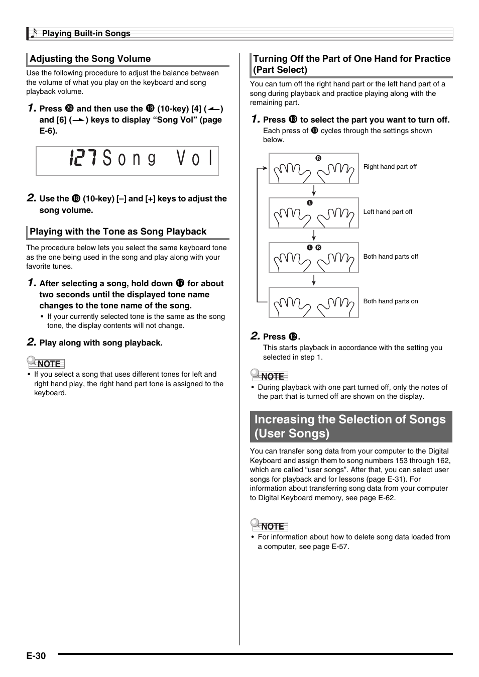 S o n, V o l, Increasing the selection of songs (user songs) | Casio WK210ES1A User Manual | Page 32 / 75