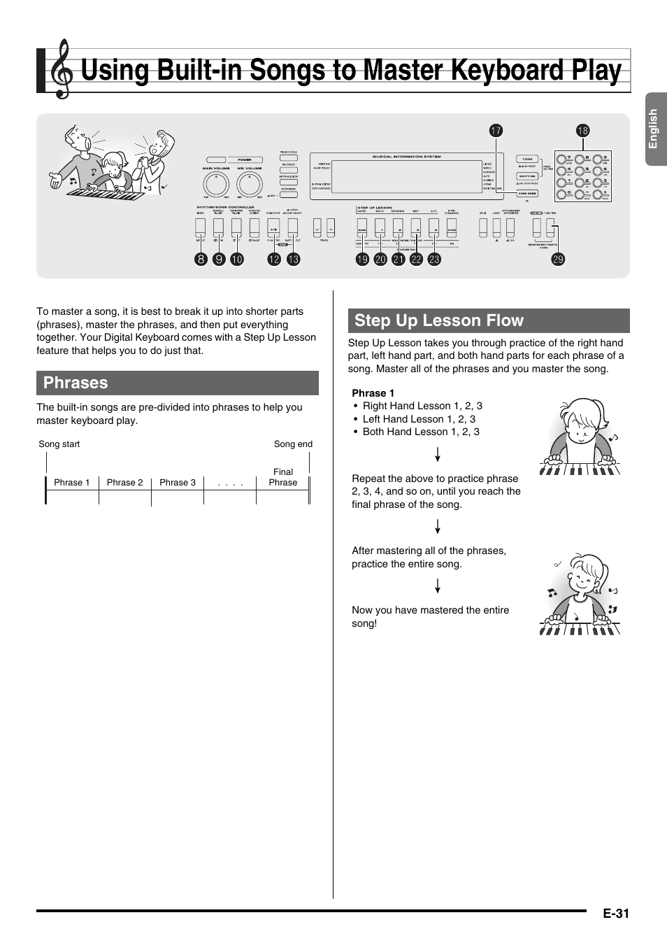 Using built-in songs to master keyboard play | Casio WK210ES1A User Manual | Page 33 / 75