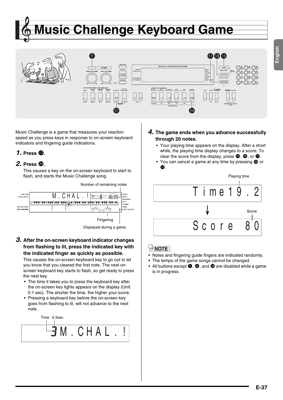 Music challenge keyboard game, 1bp bp bm bm co co br brbq bq, M . c h a l | Casio WK210ES1A User Manual | Page 39 / 75