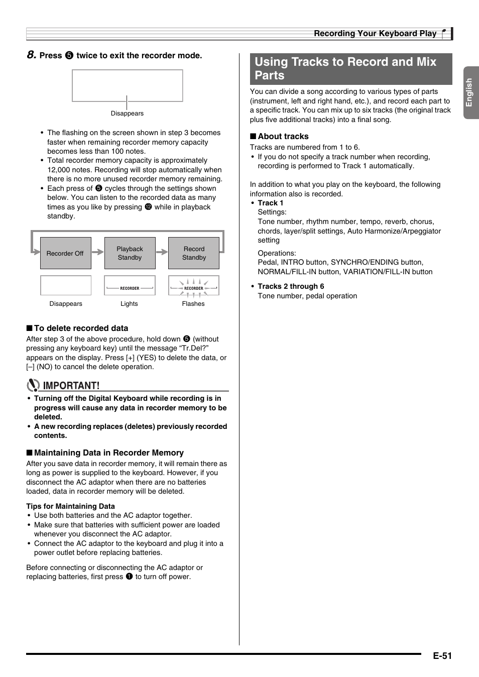Using tracks to record and mix parts | Casio WK210ES1A User Manual | Page 53 / 75