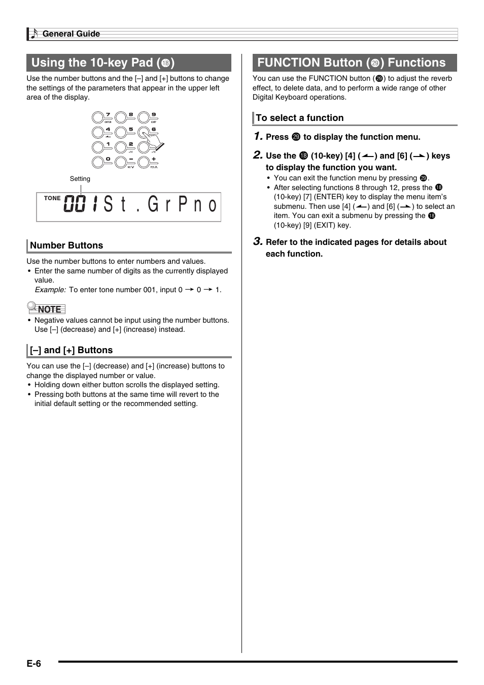 Using the 10-key pad, Function button, Functions | Casio WK210ES1A User Manual | Page 8 / 75