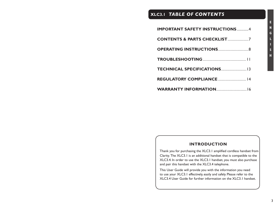 Clarity Professional handset XLC 3.1 User Manual | Page 2 / 29