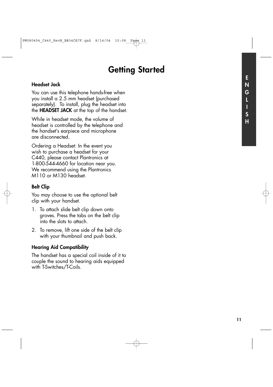 Getting started | Clarity 440 User Manual | Page 11 / 32