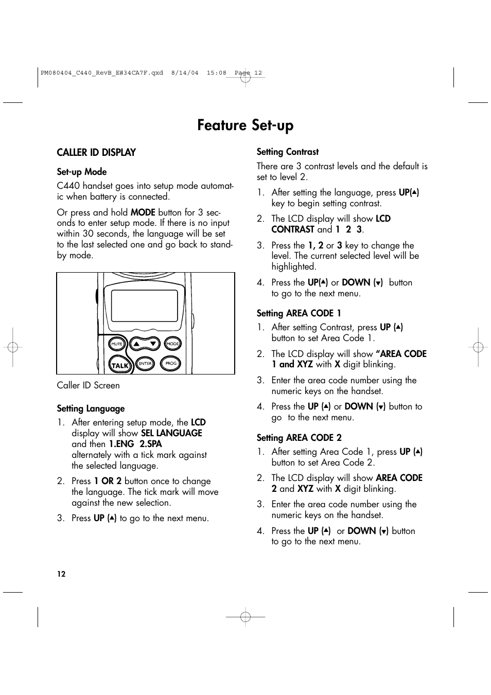 Feature set-up | Clarity 440 User Manual | Page 12 / 32