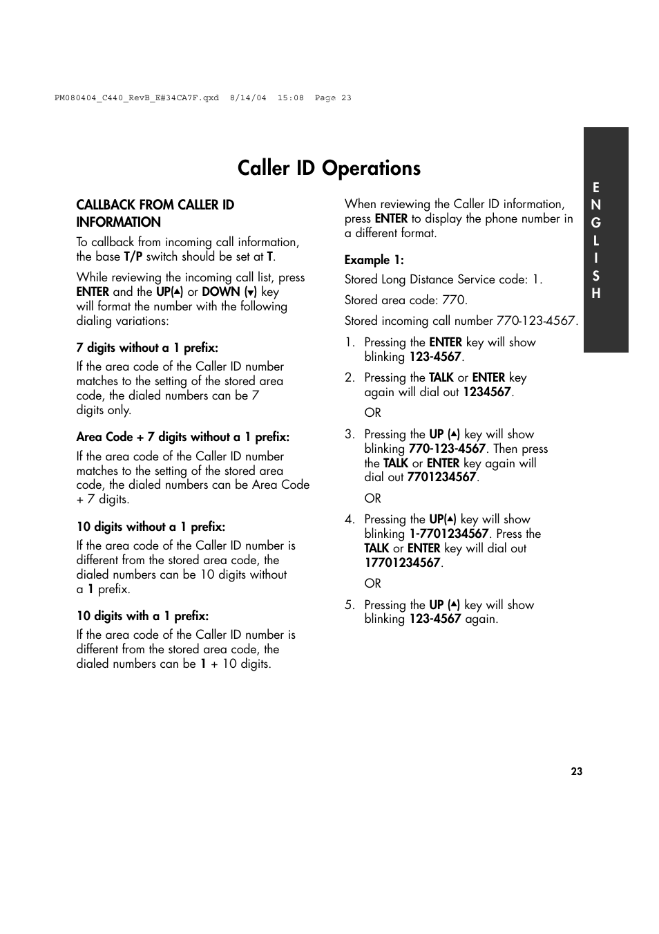 Caller id operations | Clarity 440 User Manual | Page 23 / 32