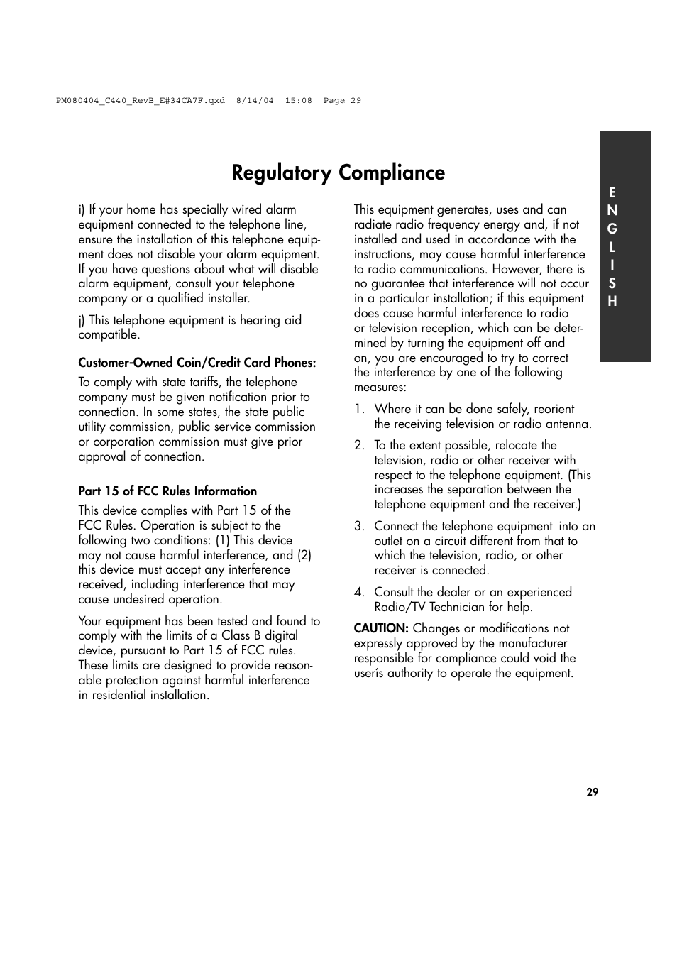 Regulatory compliance | Clarity 440 User Manual | Page 29 / 32