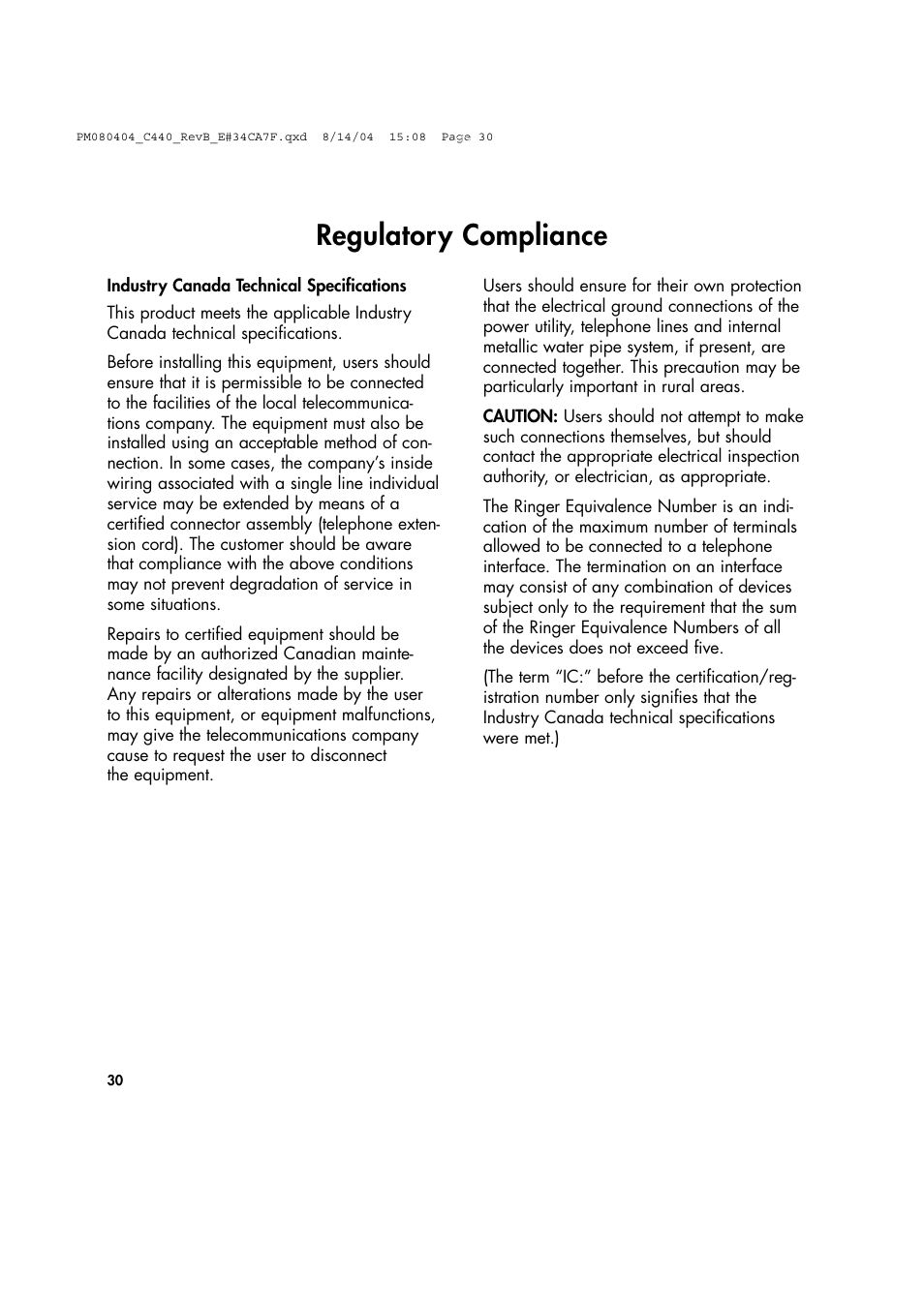 Regulatory compliance | Clarity 440 User Manual | Page 30 / 32