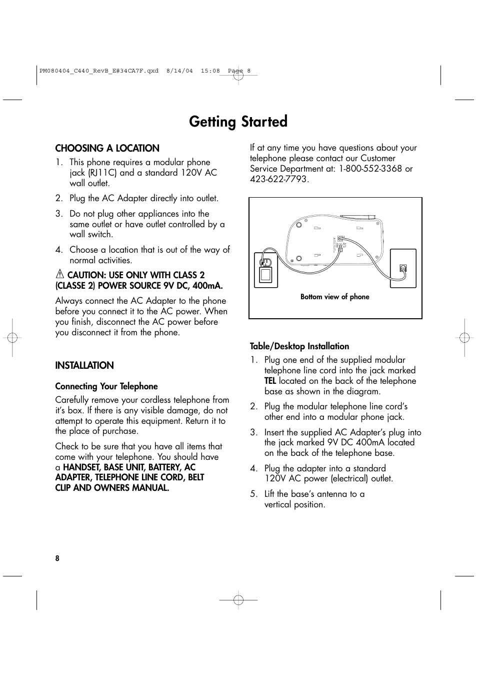 Getting started | Clarity 440 User Manual | Page 8 / 32