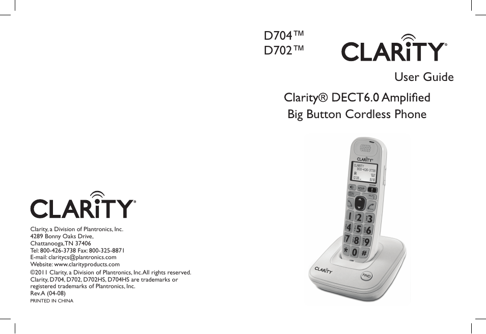 Clarity D704 User Manual | 25 pages