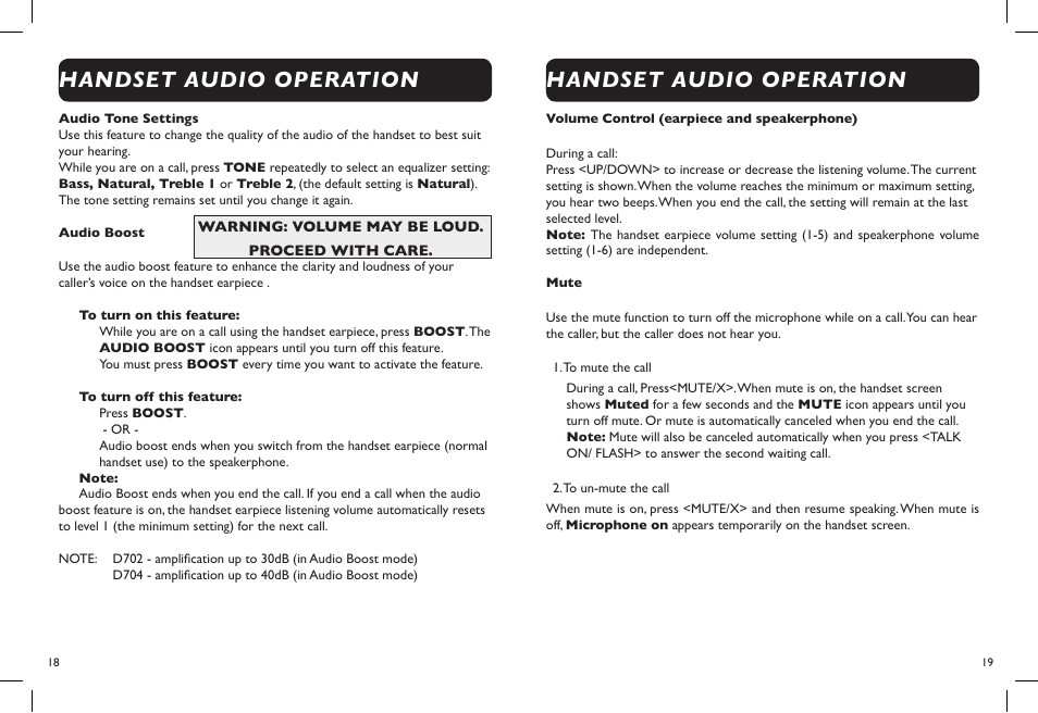 Handset audio operation | Clarity D704 User Manual | Page 11 / 25