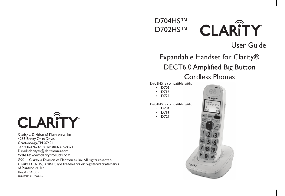 Clarity D704HS User Manual | 8 pages