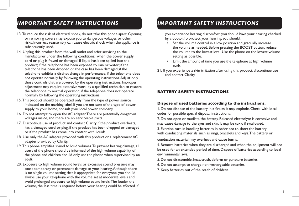 Important safety instructions | Clarity D704HS User Manual | Page 3 / 8