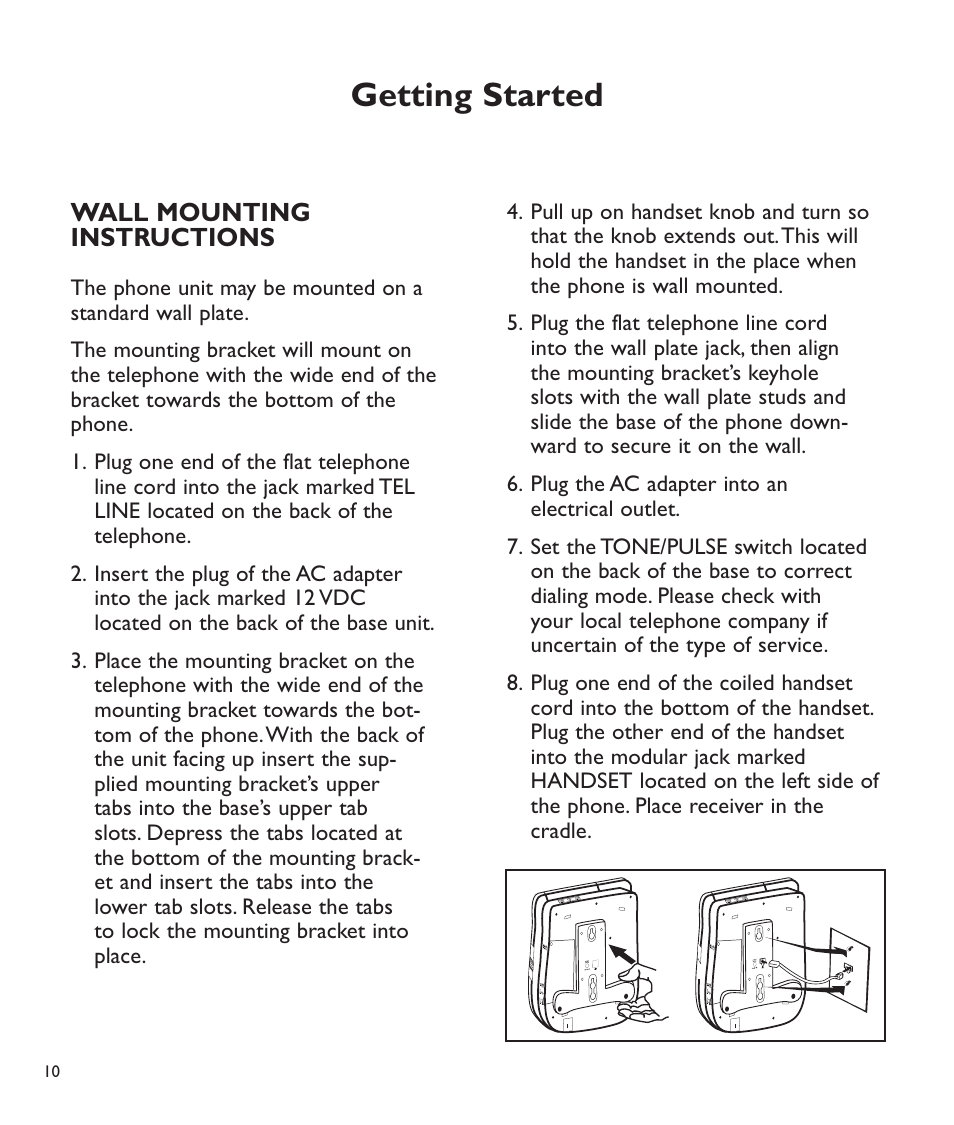 Getting started, Wall mounting instructions | Clarity C510 User Manual | Page 11 / 33