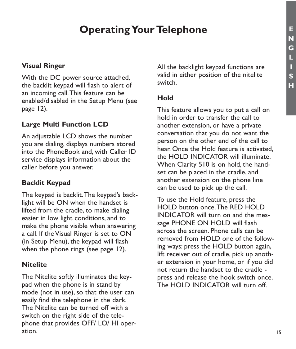 Operating your telephone | Clarity C510 User Manual | Page 16 / 33