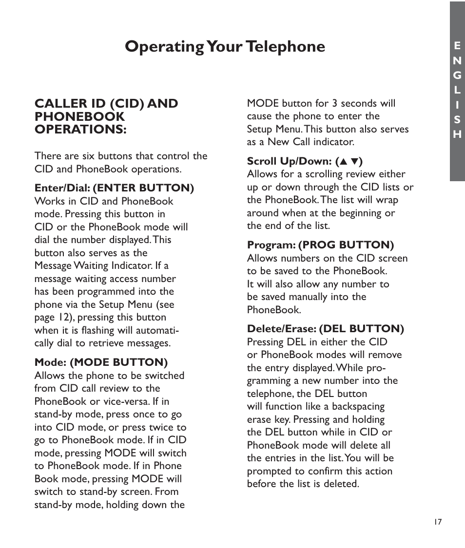 Operating your telephone, Caller id (cid) and phonebook operations | Clarity C510 User Manual | Page 18 / 33