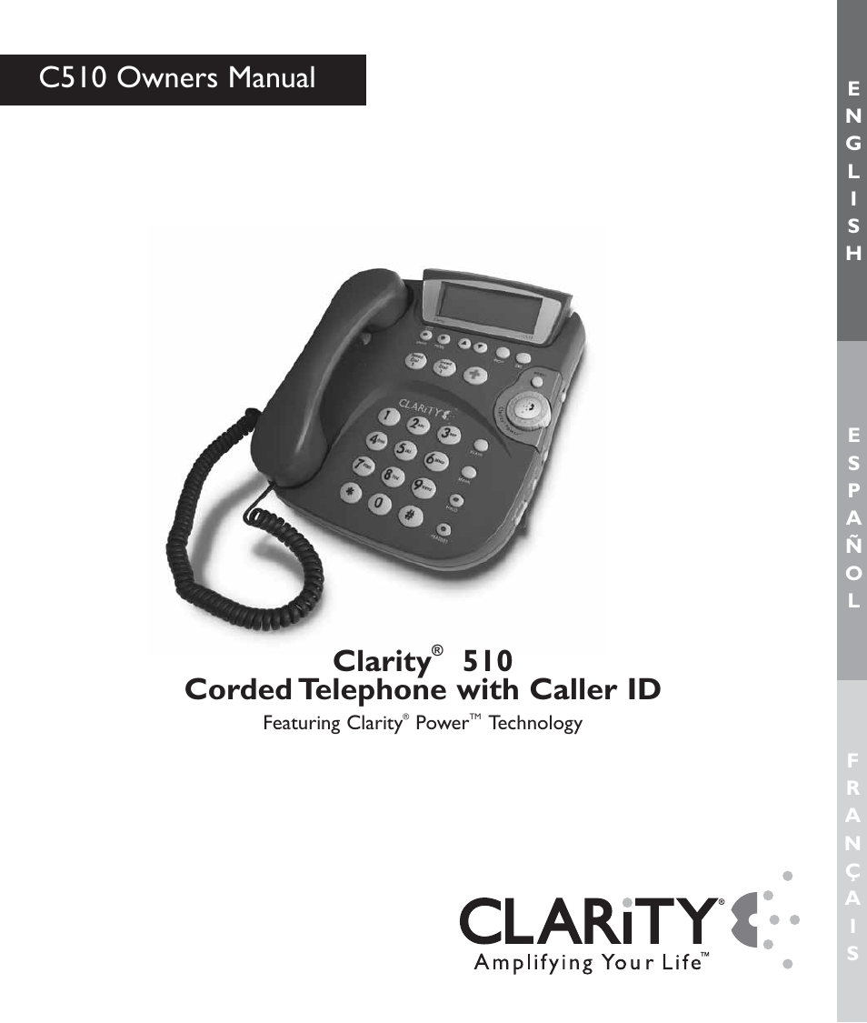 C510 owners manual, Clarity, 510 corded telephone with caller id | Clarity C510 User Manual | Page 2 / 33