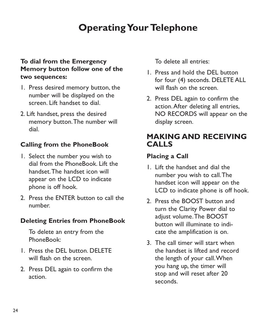 Operating your telephone, Making and receiving calls | Clarity C510 User Manual | Page 25 / 33