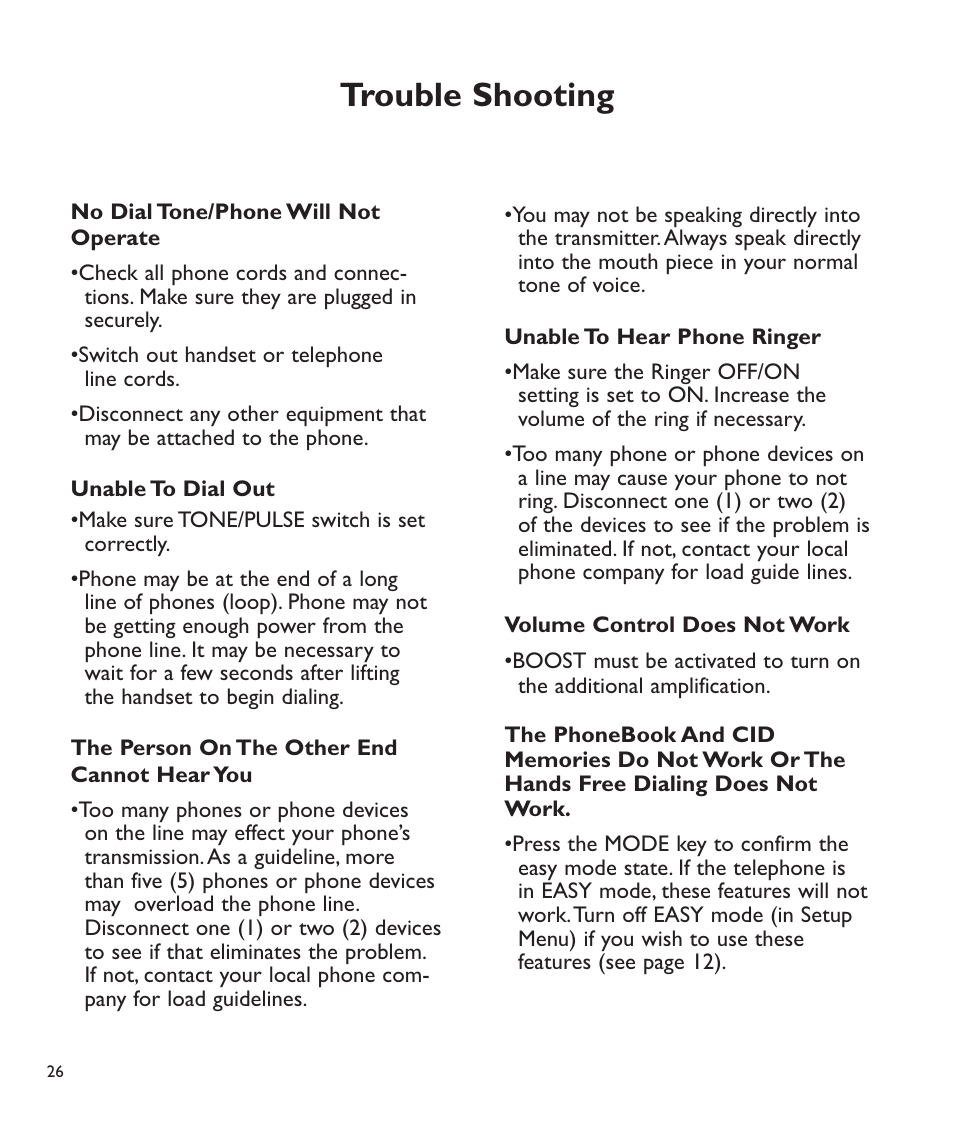 Trouble shooting | Clarity C510 User Manual | Page 27 / 33