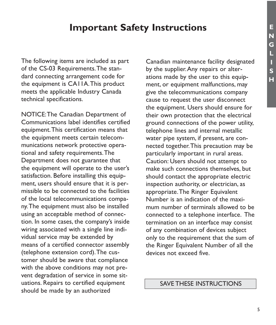 Important safety instructions | Clarity C510 User Manual | Page 6 / 33