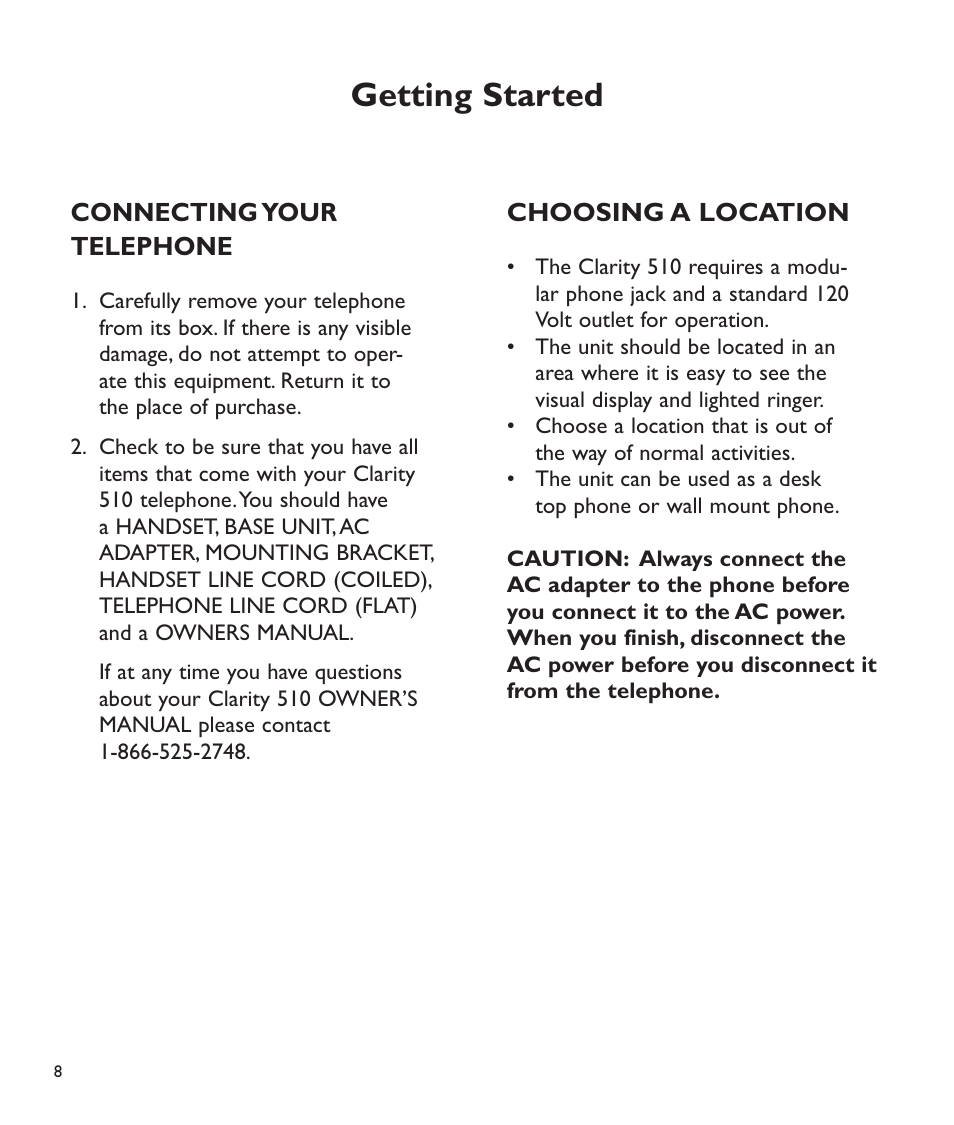 Getting started | Clarity C510 User Manual | Page 9 / 33