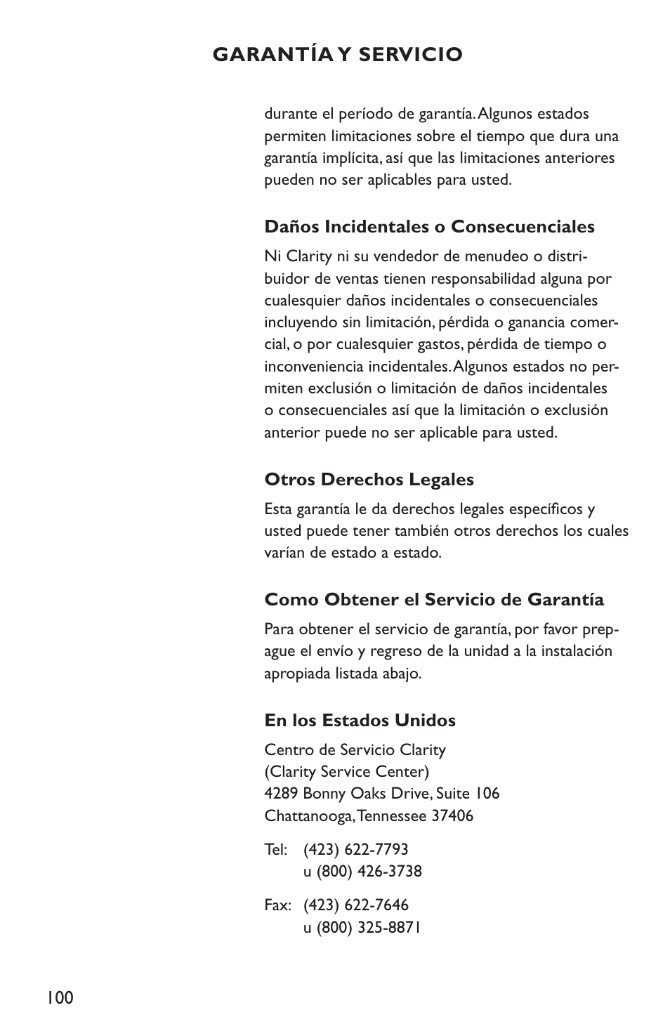 Clarity C4210 User Manual | Page 100 / 152