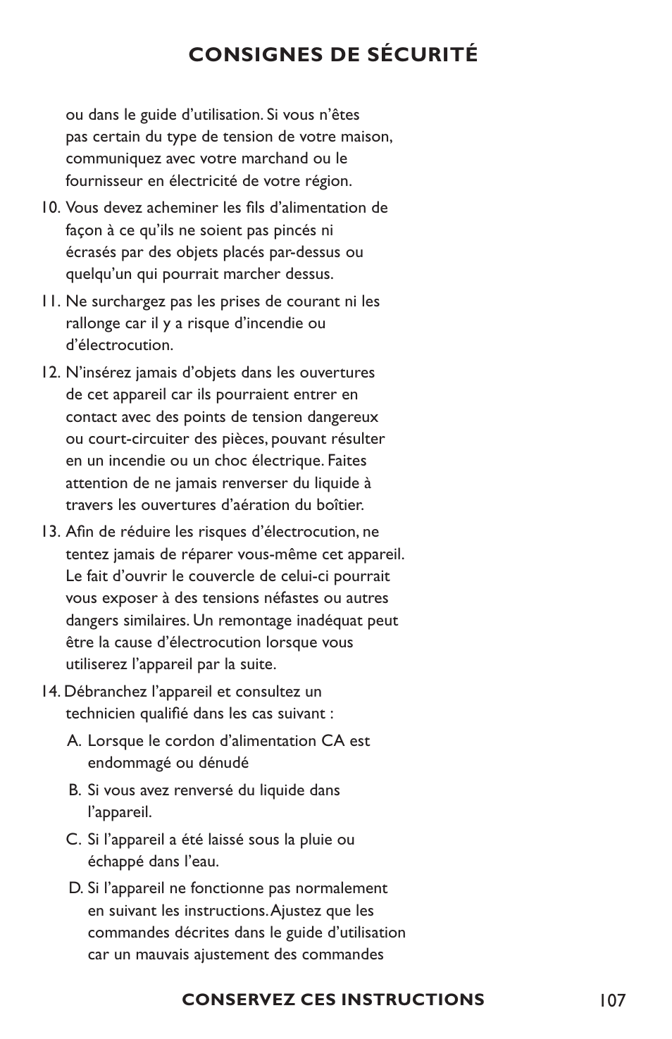 Consignes de sécurité | Clarity C4210 User Manual | Page 107 / 152