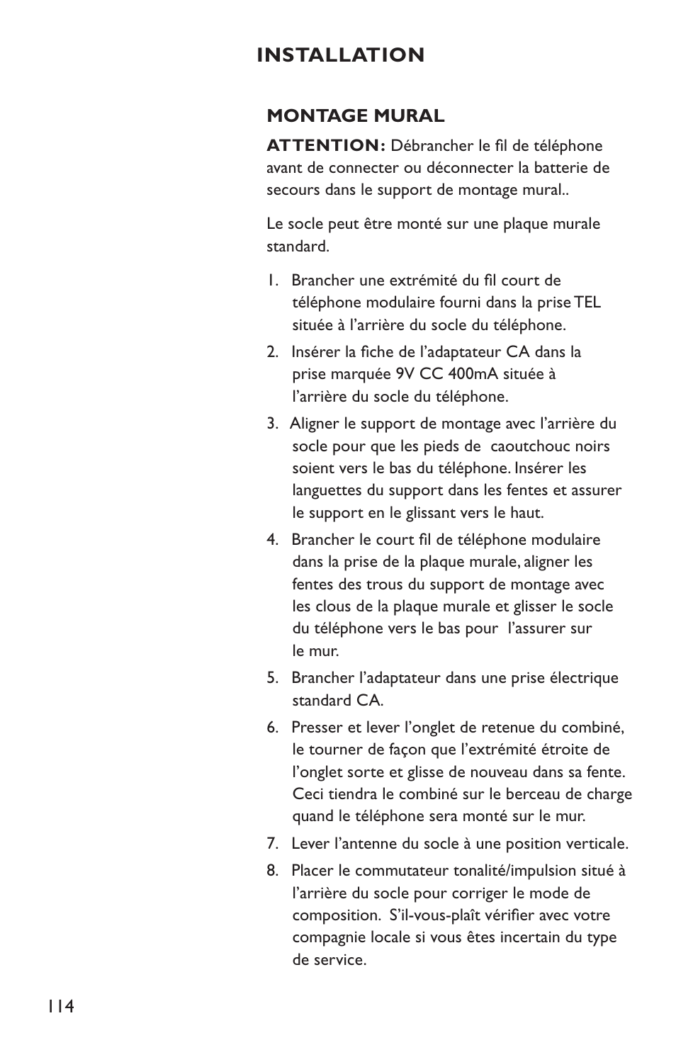 Installation | Clarity C4210 User Manual | Page 114 / 152
