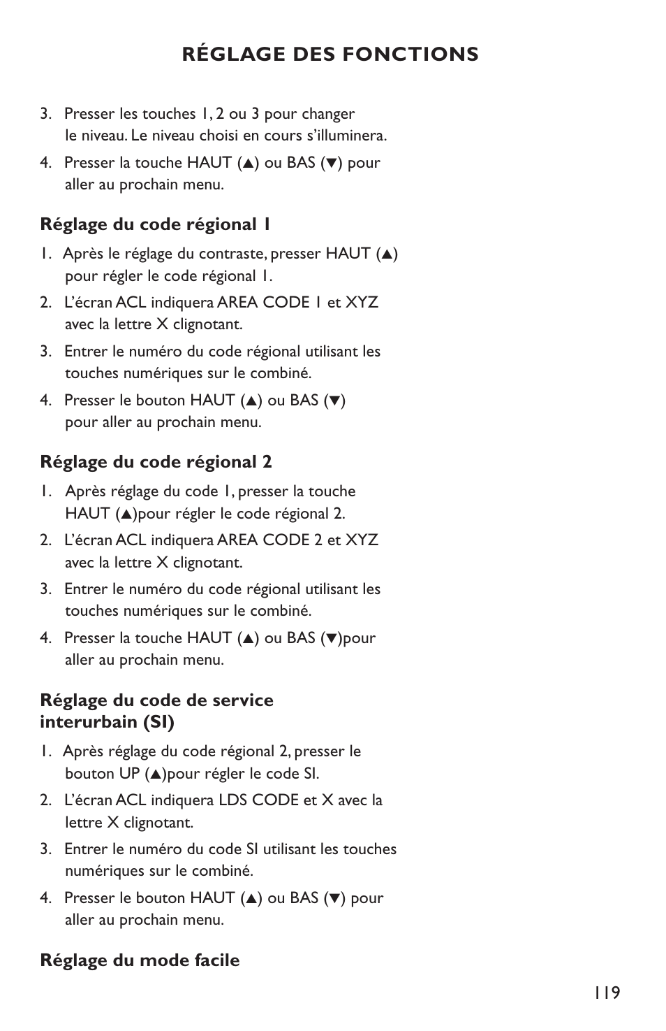 Réglage des fonctions | Clarity C4210 User Manual | Page 119 / 152
